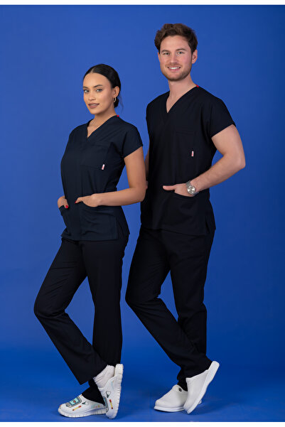 BAŞARAN UNİFORMA Unisex Kalıp Lacivert Likralı Hemşire / Doktor Forması Scrub...