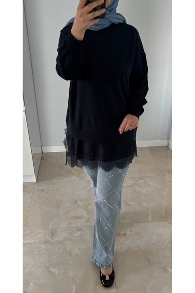 Butik Etek Ucu Dantelli Puane Tunik