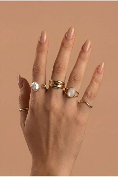 Liviena Opaline Çelik Gold Yüzük Set