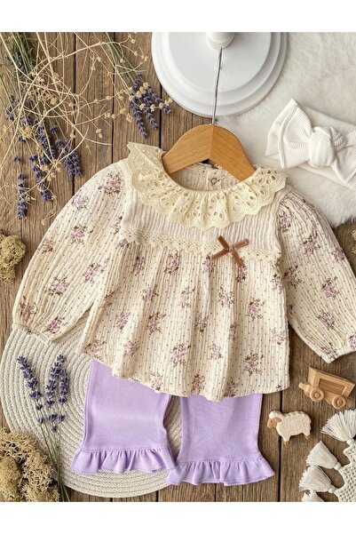 RÜYA KİDS Baby girl holiday top muslin bottom combed cotton ruffled 2 piece b...