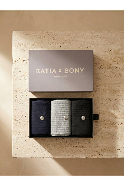 Katia&Bony Men's 3-Piece Gray Premium Boxed Studded Socks