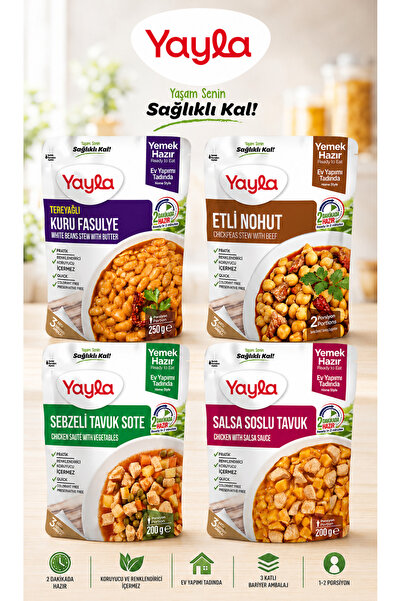 Yayla Yemek Hazır T.Fasülye/Köri/Salsa/Sebzeli Tavuk 4’Lü Set