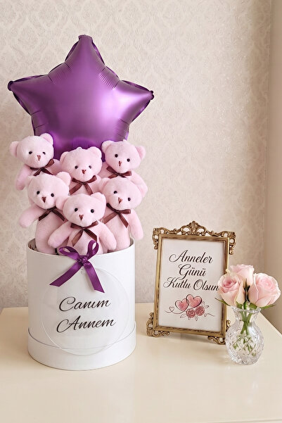 Livra Gift " Canım Annem" Yazılı Yıldız Balonlu Pembe Ayıcık Buketi - Anneler...