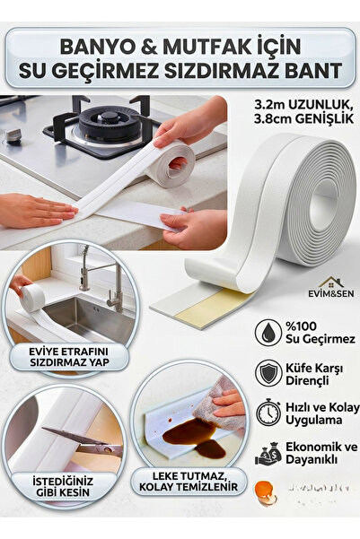 BRE HOME Su Geçirmez Sızdırmaz Bant - 3,2 m Uzunluk, 3,8 cm Genişlik
