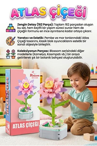 Tıfıl Toys Bloklardan Atlas Çiçeğim! 162 Parça 20cm İnşa Edilebilir Dekoratif...