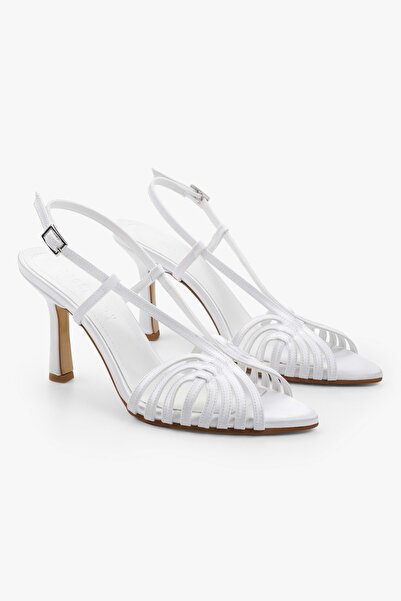 Shoeberry Women's Gloria White Leather Heeled Shoes
