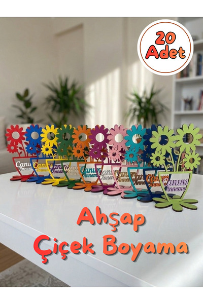 Wooden Factory Ahşap Vazo Çiçek Boyama Çocuklar İçin Anneler Günü Hediyesi Kr...