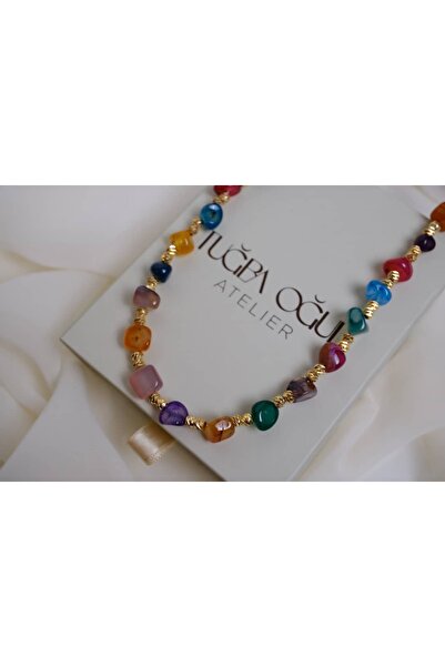 ATELİER TUĞBA Ykl055 White Natural Stone Dorical Necklace (40 Cm+5Cm Extension)