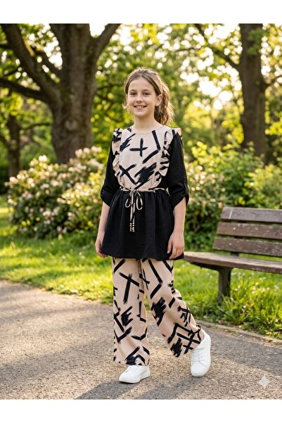 ASALEA Girl's Ruffle Detailed Patterned 2-Piece Stylish Set - Casual and Spec...