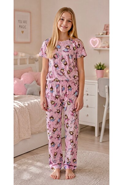 Enie Kız Çocuk Prenses Desenli Kısa Kollu Pijama Takımı