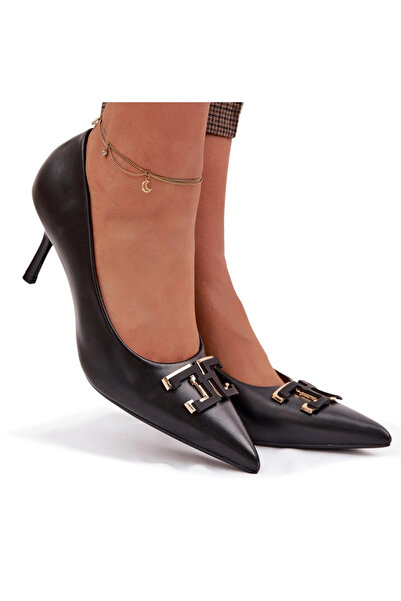 BOTO High Heels Pumps With Decoration Leather Black Fivara 39