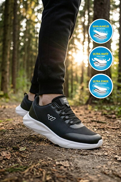 WALKWAY Black and White Mesh Lightweight Flexible Large Size Men's Sports Sho...