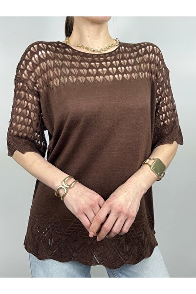 GND Openwork Heart Patterned Viscose Knitwear Blouse