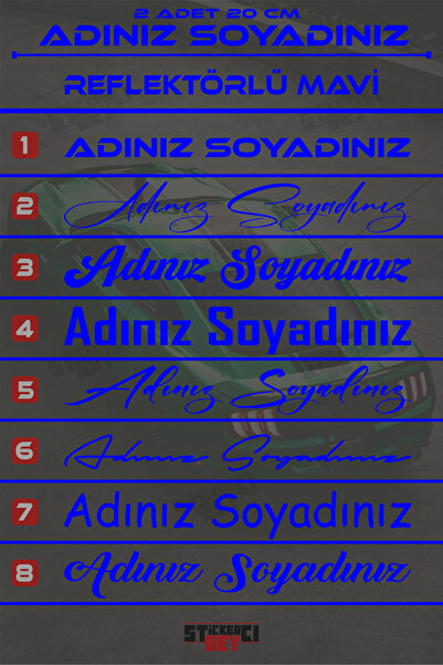 Ydm Reklam 2 ADET ADINIZ SOY ADINIZ MOTOR-ARAÇ-LAPTOP STİCKER KAPLAMA FOLYO K...