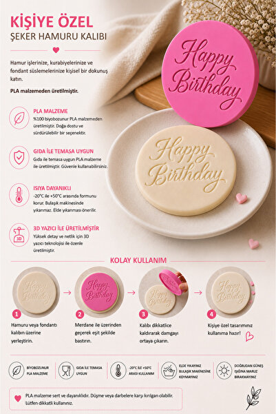 StudioAslanDesign Happy Birthday Şeker Hamuru Kalıbı | PLA Fondant Baskı Damg...