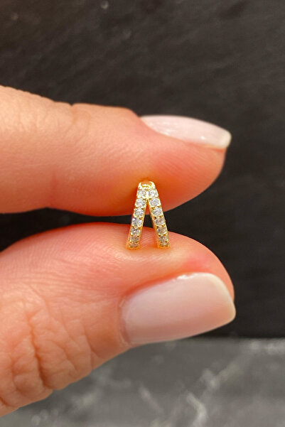 La femme by begum İki Sıra Taşlı Mini Gold Gümüş Halka Piercing,helix,tragus,...