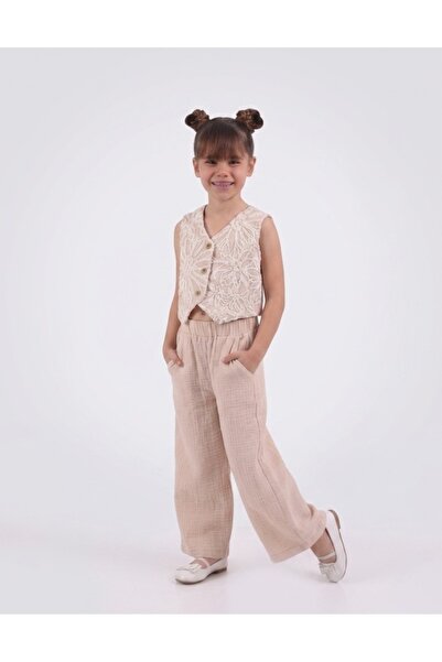 Serkon Kids Embroidered Vest and Muslin Fabric Trousers Set