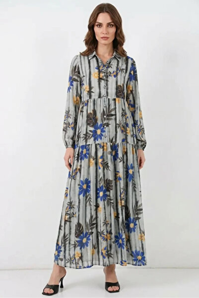 buğrahayalin Women's Shirt Collar, Gathered Waist, Long Sleeve, Floral Patter...