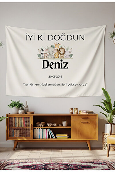 GREENDECOR Kişiye Özel Doğum Günü Duvar Örtüsü İyi ki Doğdun Happy Birthday İ...