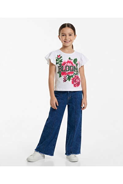 Ollington St. Cotton Knit Floral Graphic Half Flutter Sleeves Top & Stretchab...