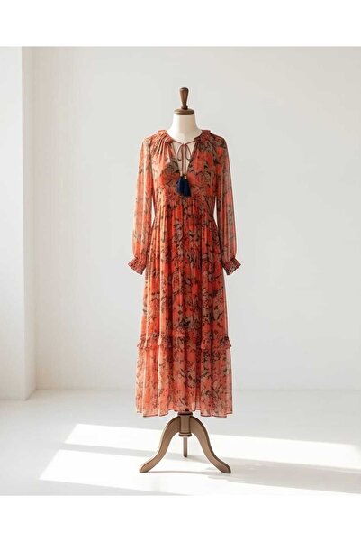 Free People Retro Çiçek Motifli Beli Lastikli Rahat Kesim Maxi Elbise