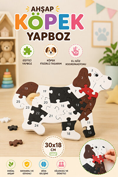 Tamsena Store Ahşap Köpek Yapboz Eğitici Çocuk Puzzle Oyunu Hayvan Figürlü Re...