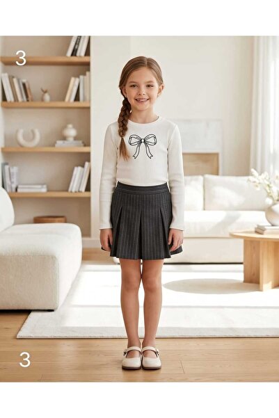 LCW STEPS Ecru Crew Neck Girl's T-Shirt and Shorts Skirt