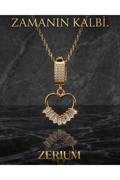 ZERİUM Women's Vip Necklace with Heart Figure and Baguette Stone Love Series ...