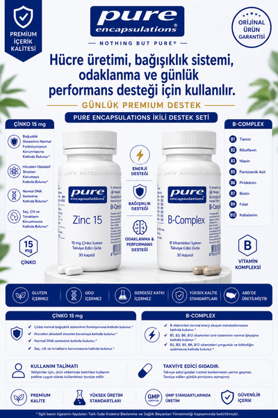 Pure Encapsulations Zinc 15 + B-Complex İkili Set | Çinko ve B Vitamin Komple...