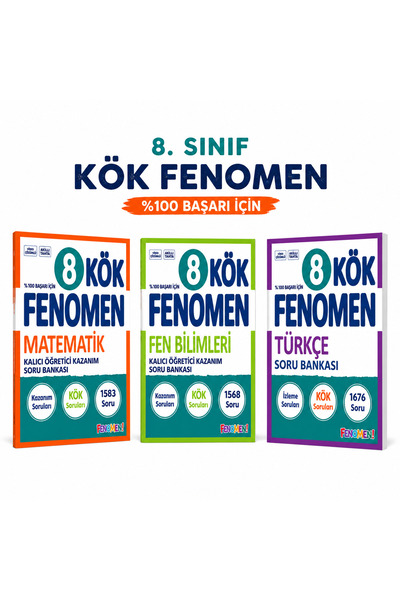 Fenomen Yayıncılık 8. Sınıf Fenomen Kök Soru Bankası Seti 3 Kitap Matematik -...