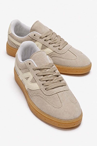 CCWAY AYAKKABI Women's Double-Faced A-Li Skin Sports Shoes Vi̇zon Ecru