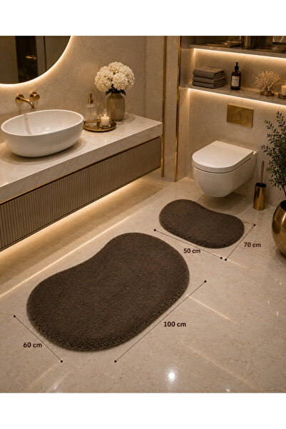 WOOLY LIFE 2li banyo paspas seti taş desen tavşan tüyü 60x100 50x70