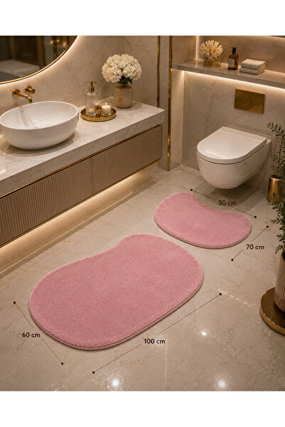 WOOLY LIFE 2li banyo paspas seti taş desen tavşan tüyü 60x100 50x70