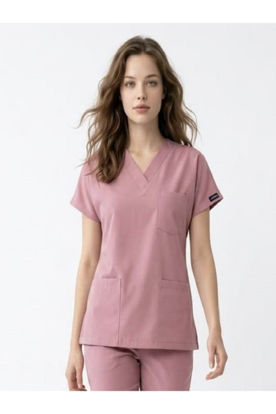 onora Unisex Likra Pudra Rengi V Yaka Yarasa Kol Hemşire ve Doktor Üniforması...