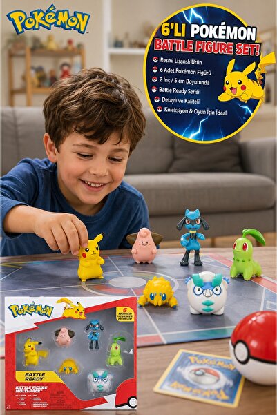 TOYFEST Pokémon Battle Figure 6-Piece Battle Figure Set Pikachu Riolu Chikori...