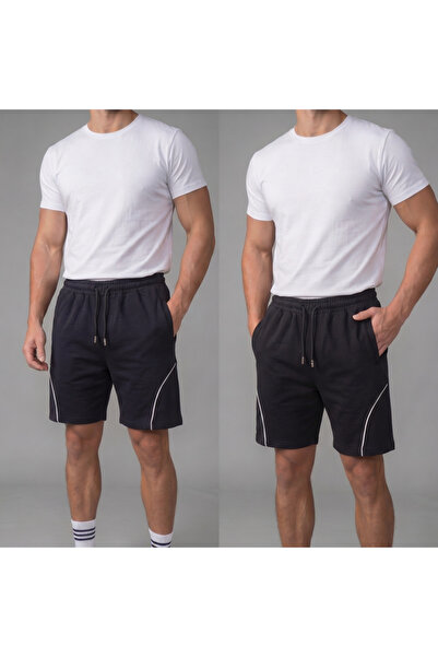 Leopars Men's Black Navy Blue Color Front Piping Shorts with Back Pockets and...