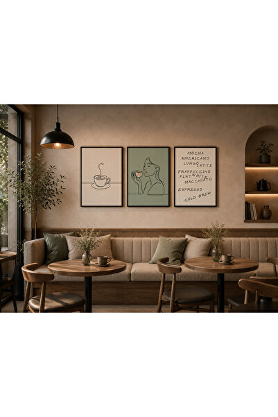 Dekor Modern Kafe Dekorasyonu İçin 3’lü Kahve Tablo Seti – Coffee Wall Art