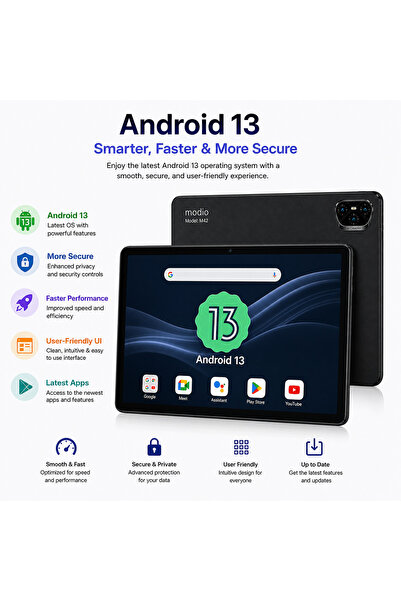 Modio M42 Tablet 10.1" IPS HD, 8GB RAM 512GB Storage, Android 13, 10000mAh, Dual SIM WiFi, 13MP Camera, Keyboard Mouse Pen Bundle