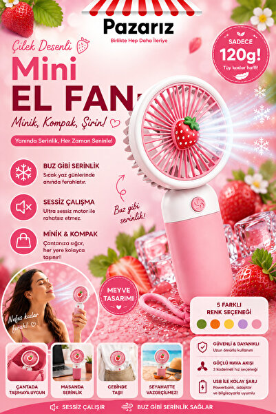 pazariz Mini Taşınabilir Fan Vantilatör Telefon Tutucu Stand Özellikli Meyve ...