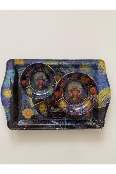Home Van Gogh Desenli Metal Tepsi/Kase Takımı Dekoratif Takım Mutfak Gereç, S...