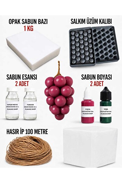 Plaka53 Shop Salkım Üzüm Şeffaf Sabun Bazı Sabun Yapım Seti