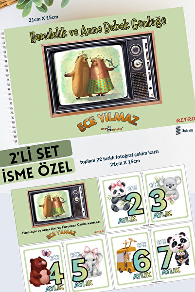 Lodos 2'Lİ SET İSME ÖZEL Anı Defteri Cute Animals Hamilelik ve Anne Bebek Anı...
