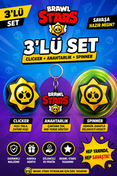 DIYMaX Brawl Stars 3’lü Set Clicker Spinner Anahtarlık Oyuncu Hediyesi