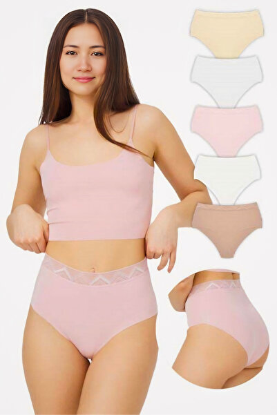 Homay مجموعة من 5 سراويل بيكيني مرنة عالية الخصر بنقشة مقطوعة بالليزر