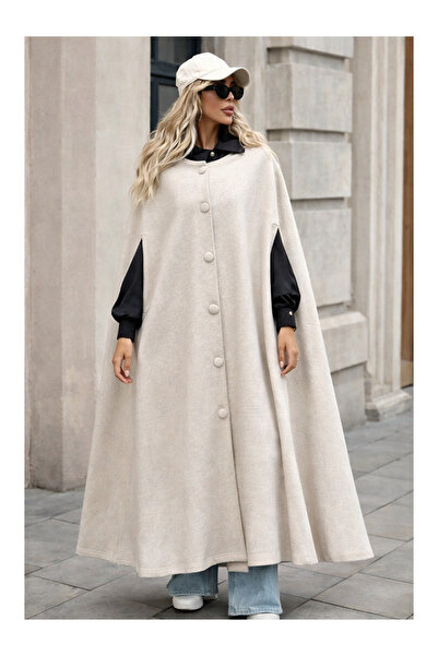 LC Waikiki Nevavm Women's Buttoned Premium Comfort Cream Cashmere Poncho with...