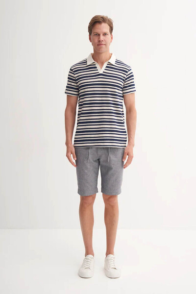Cazador Regular Fit Knitted Striped Navy Blue Men's Polo Neck T-Shirt 40330