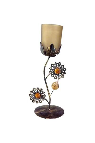 Goliat metal candle holder, with colored glass, brown, 24x10cm