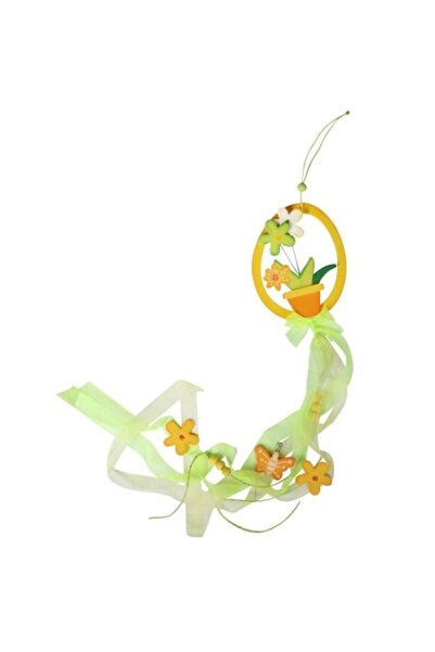 Goliat decorative wooden pendant, egg with flowers, 70cm, yellow-green