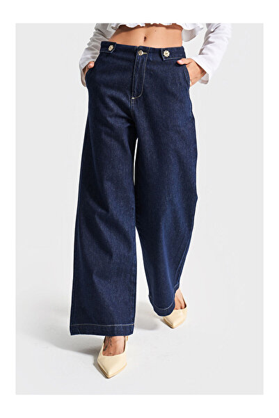 LC Waikiki Nevavm Women's Indigo Color 7S5-50 Culotte Fit Loose Cut Viscose C...