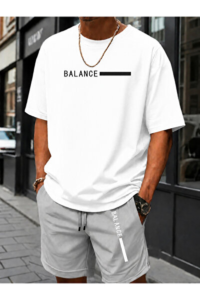ship master Men's Balance Printed Oversize 100% Cotton T-Shirt Shorts Set